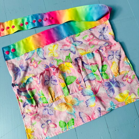 Vintage 1980s Children's Apron Pretend Play Cooking Apron Butterfly Sparkle - Picture 2 of 6